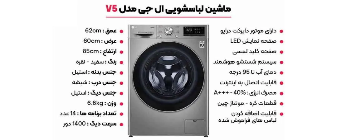 راهنمای کامل استفاده از ماشین لباسشویی الجی مدل V5